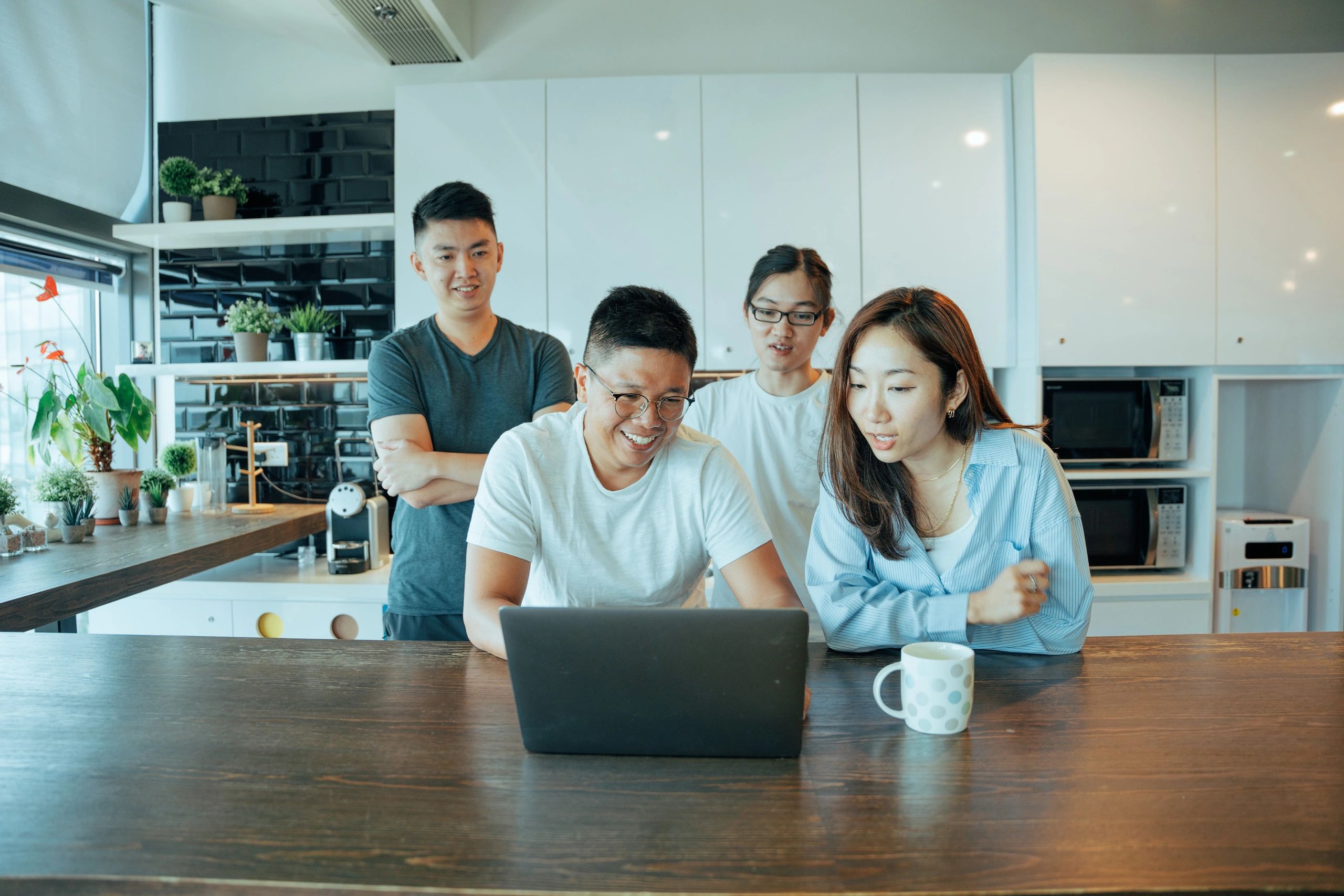 Team members collaborating in an office meeting