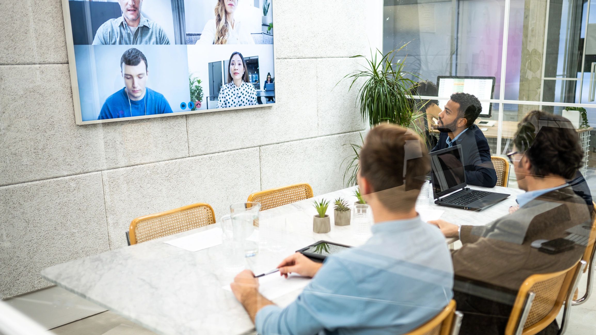 Remote business team communicating in an online meeting