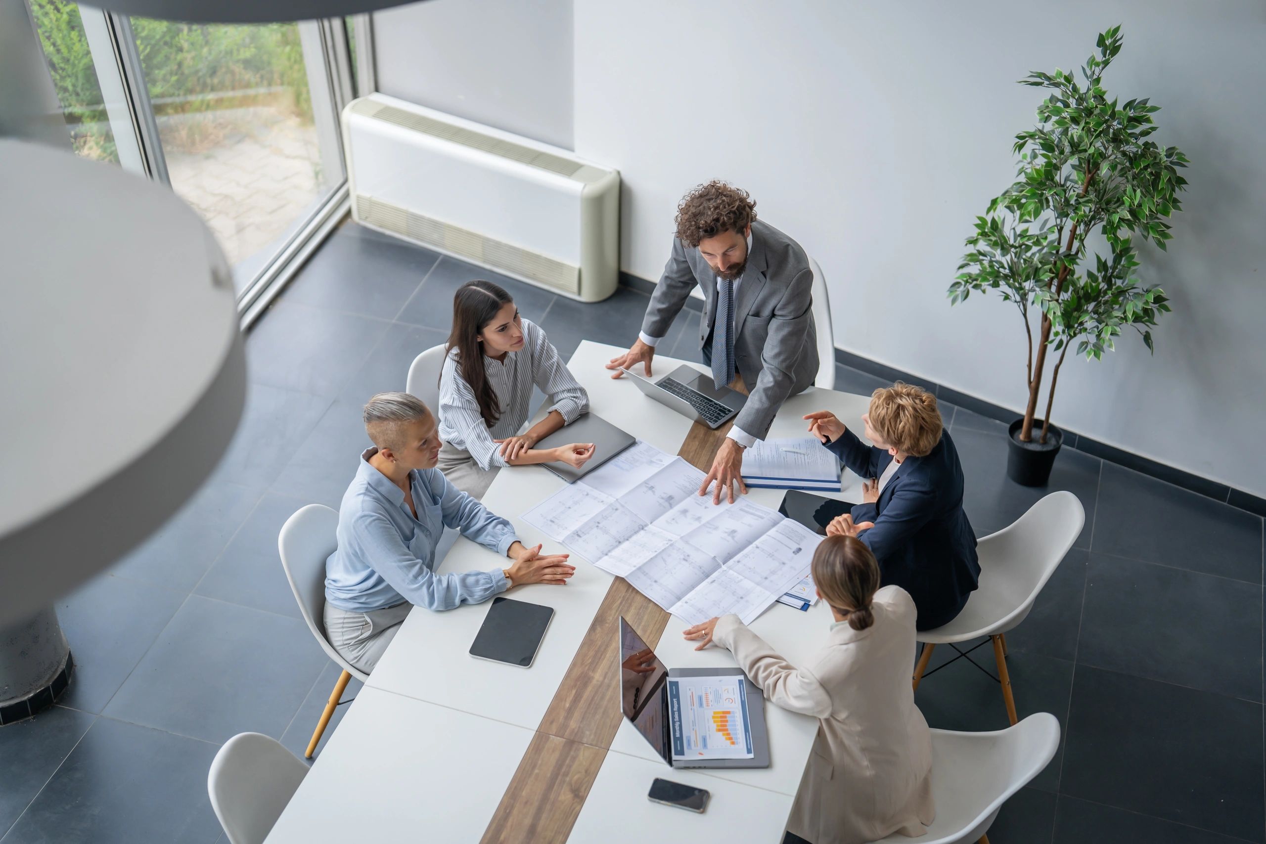 Project team collaborating in a modern office