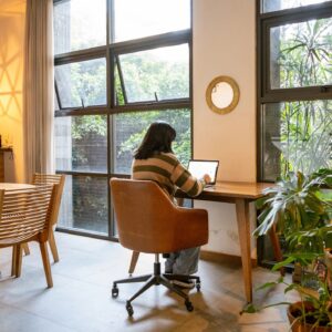 University student working at home